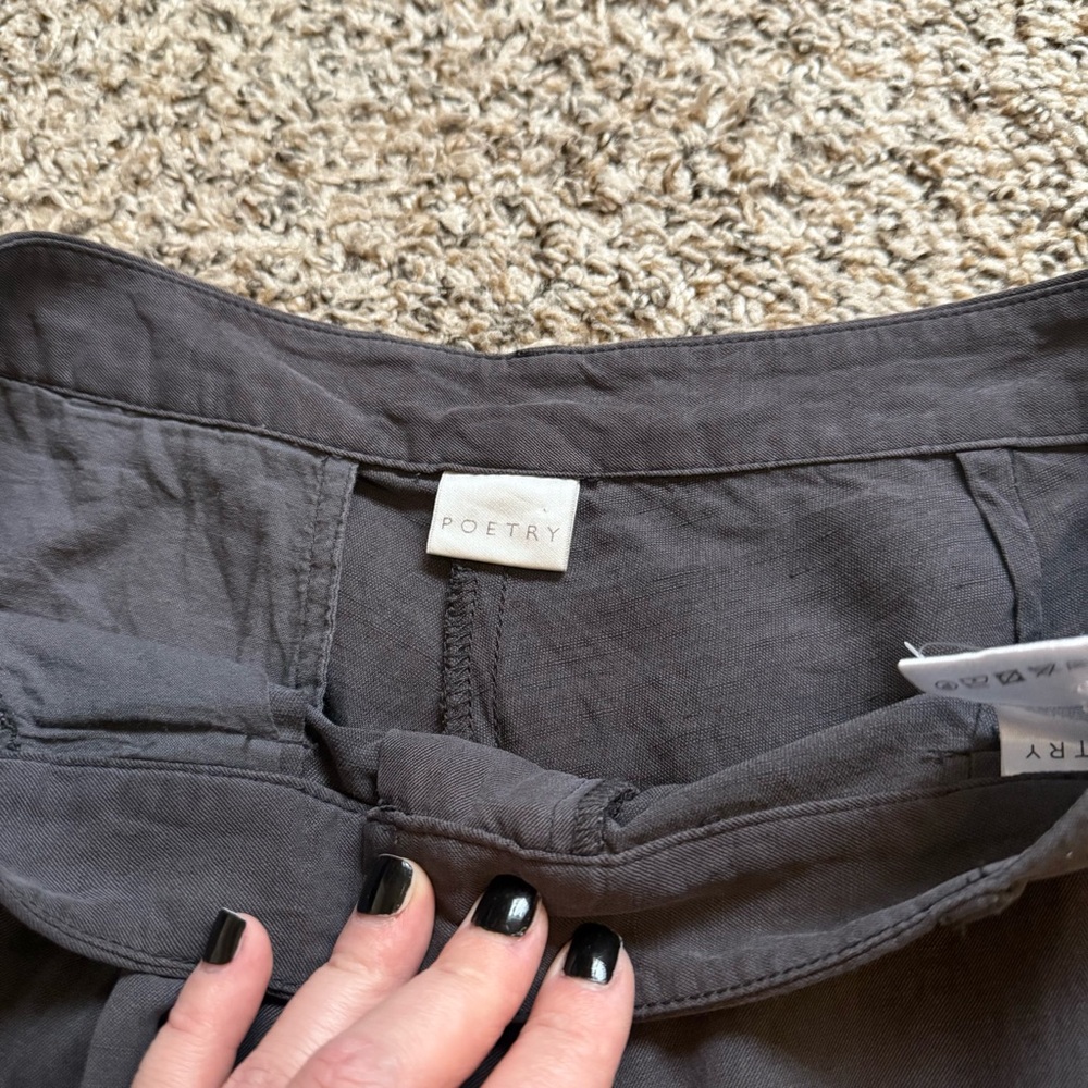 POETRY Silk & Linen Charcoal Gray Wide Leg Cropped Pants Womens Size 6 - Picture 10 of 12